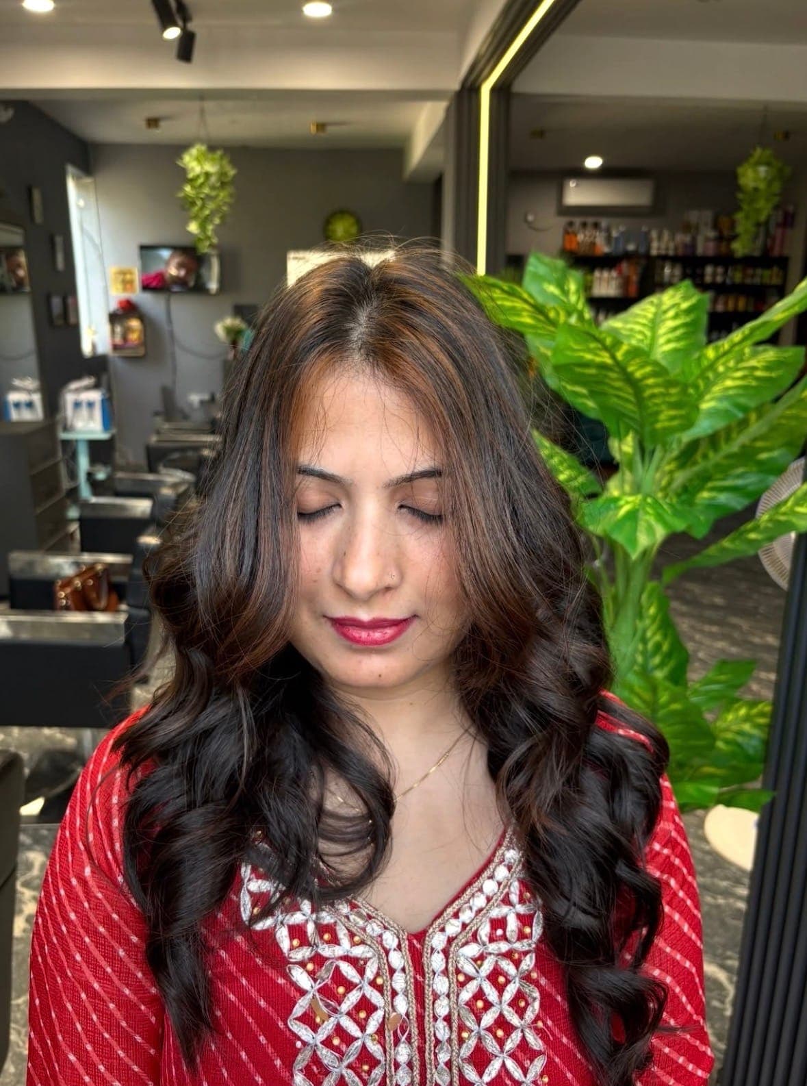 Finished hairstyle crafted at Romi's Family Salon, Satna
